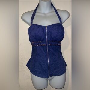 Lynette Chico women’s Y2K purple lace zip up halter top size S
